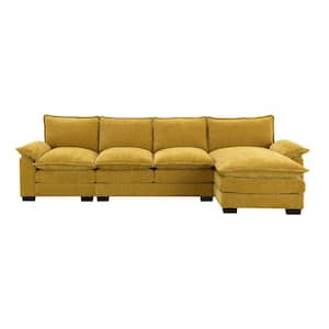 118 in. Square Arm Chenille L-shaped Sofa with Double Seat Cushions in. Ginger