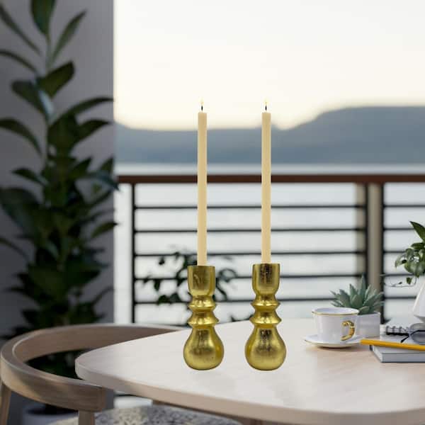 castellousa Gold 7 in. Decorative Modern Aluminum Metal Candle Holder (Set of 2)