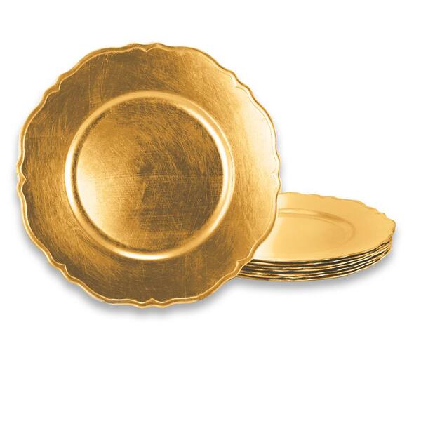 Gibson Home Scallop Gold 13 in. Antique Gold Charger Plate (Set of 8)
