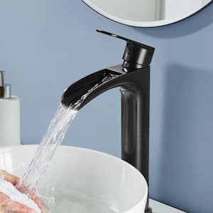 Waterfall Single Handle Single Hole Bathroom Faucet with Metal Pop-Up Drain in Oil Rubbed Bronze