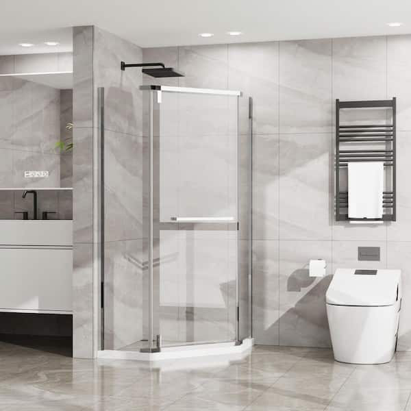 36 in. W x 72 in. H Neo Angle Pivot Semi Frameless Corner Shower Enclosure in Chrome with SGCC Tempered Clear Glass