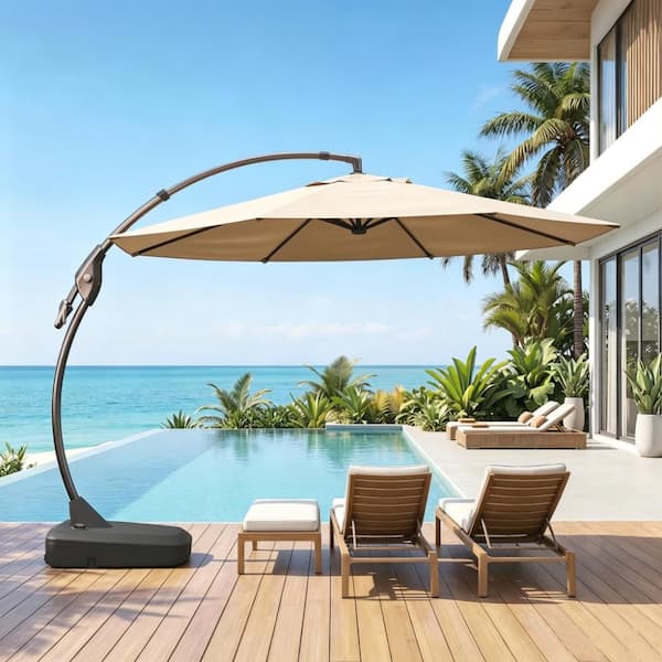 leaning patio umbrella PHI VILLA 10ft 3 Tier Auto-tilt Outdoor Double Vented 8 Sturdy Fiberglass Ribs 3-Tier Patio Umbrella - Push