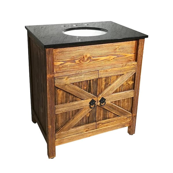 Unbranded 30 in. W x 21 in. D Bath Vanity in Natural Teak with Granite Vanity Top in Black with White Basin