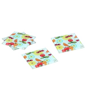 Tempered Glass White Square Coasters with Non-Slip Silicone Dots for Tabletop Protection (Set of 4)