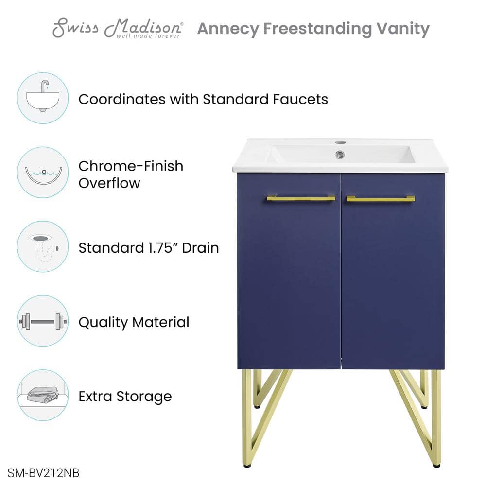 Annecy 24" Navy Blue Bathroom Vanity with Gold Accents