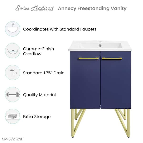 Annecy 24 in. W x 18 in. D Bath Vanity in Navy Blue with Ceramic Vanity Top in White with White Basin