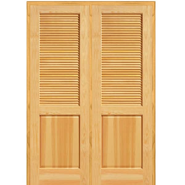 MMI Door 60 in. x 80 in. Half Louver 1-Panel Unfinished Pine Wood Right Hand Active Double Prehung Interior Door