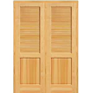 60 in. x 80 in. Half Louver 1-Panel Unfinished Pine Wood Left Hand Active Double Prehung Interior Door