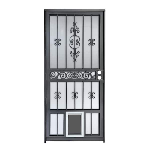 Pet Passage 36 in. x 80 in. Black Gloss Right-Hand/Outswing Steel Strom Security Door