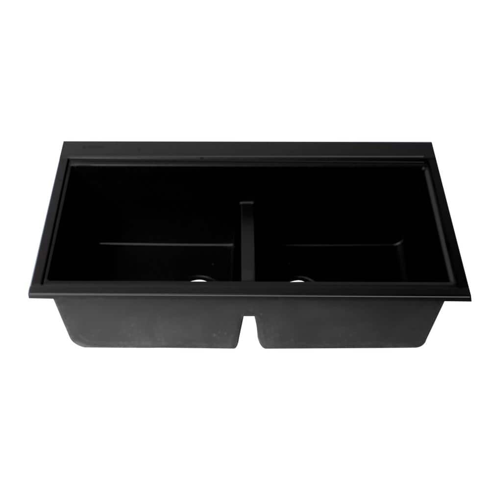 Black Granite Composite Double Bowl Undermount Kitchen Sink
