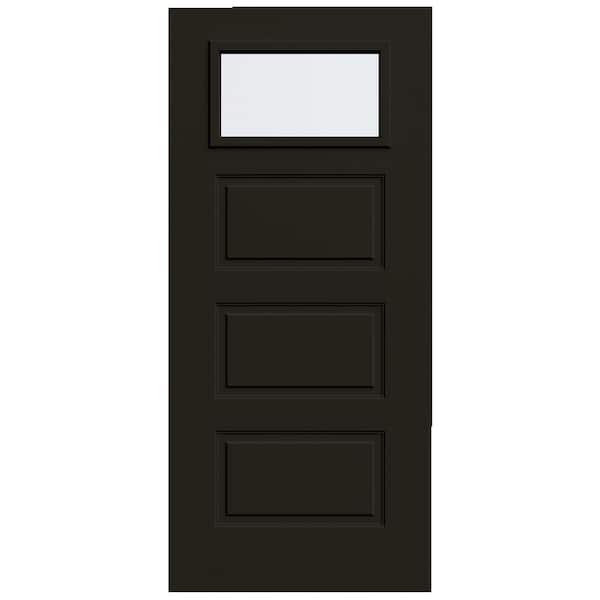 JELD-WEN 36 in. x 80 in. 3 Panel 1/4 Lite Right-Hand/Inswing Clear Glass Black Steel Front Door Slab