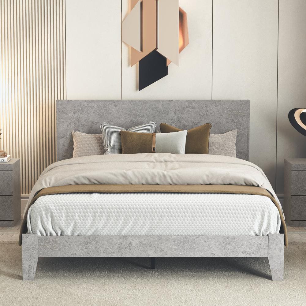 GALANO Layton Concrete Gray Wood Frame Queen Platform Bed GALANO Layton Concrete Gray Wood Frame Queen Platform Bed