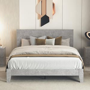Layton Concrete Gray Wood Frame Queen Platform Bed with Headboard