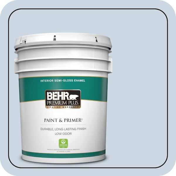 BEHR PREMIUM PLUS 5 gal. #ICC-35 Blue Reflection Semi-Gloss Enamel Low Odor Interior Paint & Primer