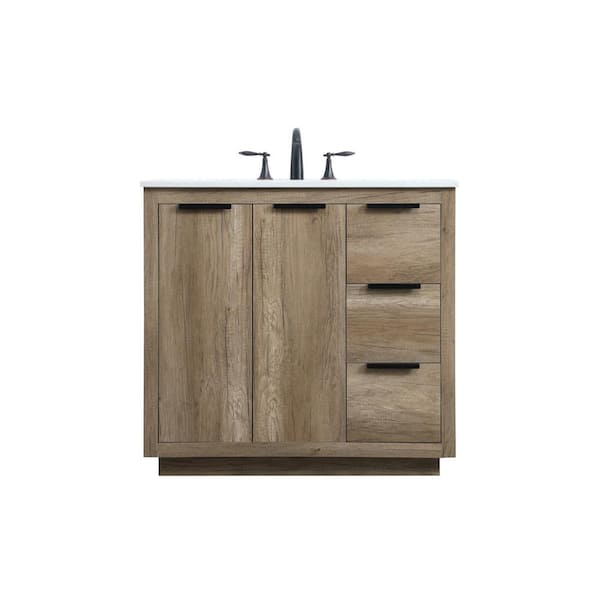 36 in. W x 22 in. D x 34 in. H Bath Vanity in Natural Oak with White Engineered Marble Top