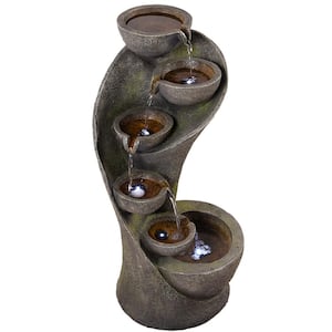 11.3 in. W 6-Crock Resin Fountain with LED Lights in Gray