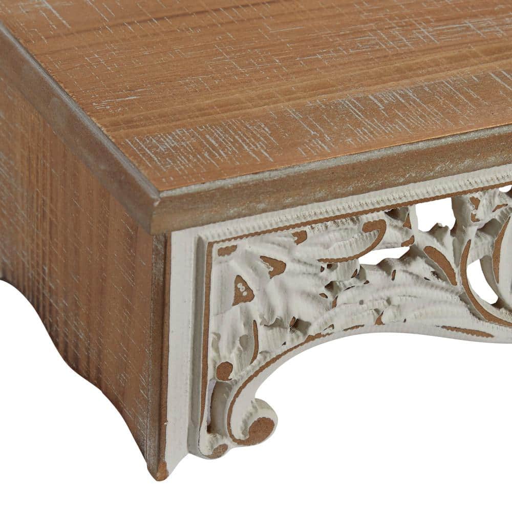 Elegant Carved Brown Wood 3-Tier Floating Wall Shelf Set