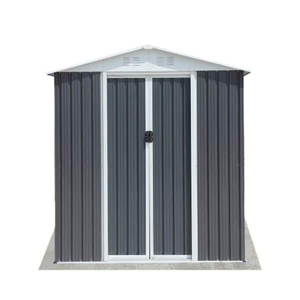 Unbranded 6 ft. W x 4 ft. D Metal Storage Shed with Apex Roof and Base Frame (24 sq. ft. )-Grey