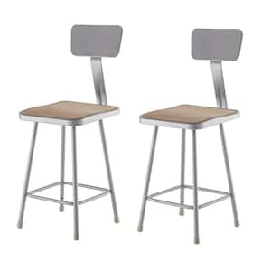NPS 24 in. Grey Heavy Duty Square Seat Steel Stool With Backrest (2 Pack)
