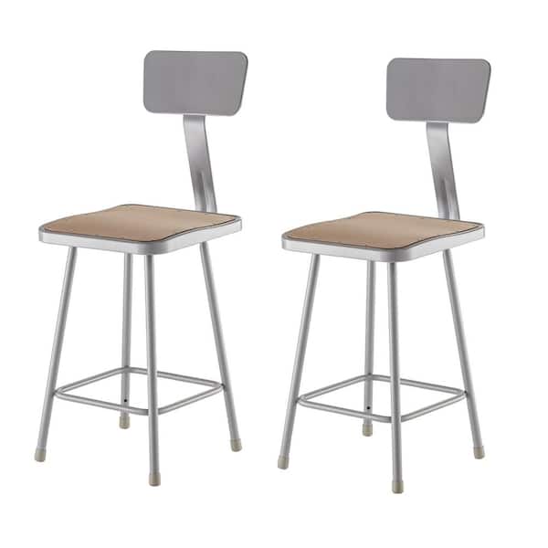 National Public Seating NPS 24 in. Grey Heavy Duty Square Seat Steel Stool With Backrest (2 Pack)