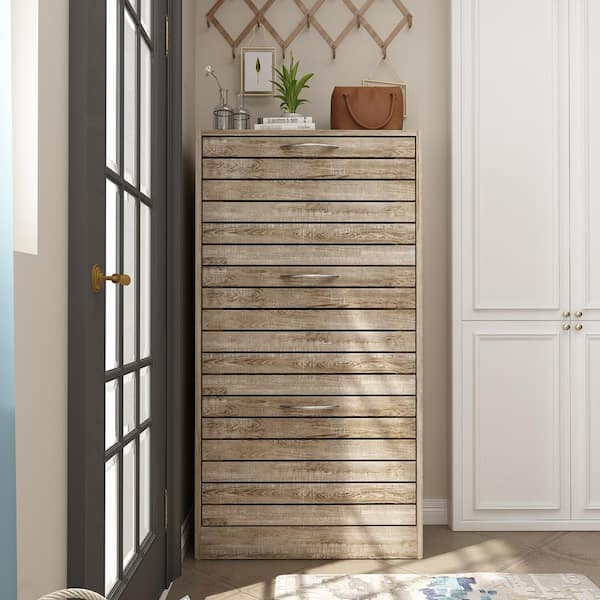 FUFU&GAGA 42.3 in. H x 22.4 in. W, Brown Environment-Friendly High-Quality Particle Board Shoe Storage Cabinet (18 Pairs Max)