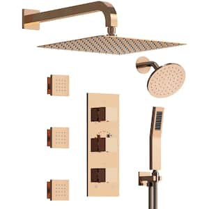 Zenith Rain 8-Spray 12 in. Dual Wall Mount Shower Heads and Handheld Shower Head 2.5 GPM in Rose Gold Rough-in Include