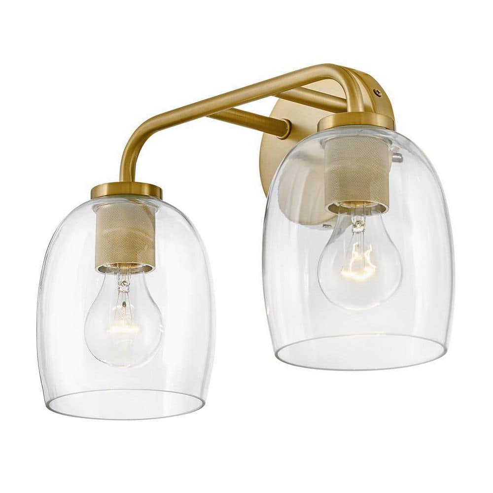 Percy Transitional 2-Light Vanity in Lacquered Brass with Clear Glass