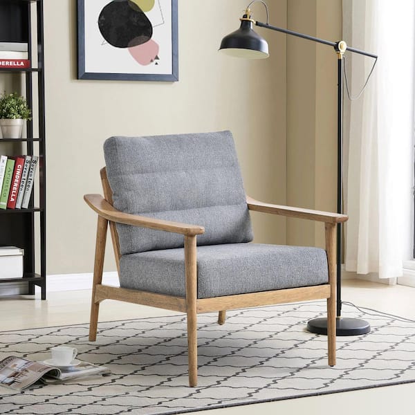 Harper & Bright Designs Gray Linen Upholstered Armchair with Back Pillow, Solid Wood Frame and Soft Cushions