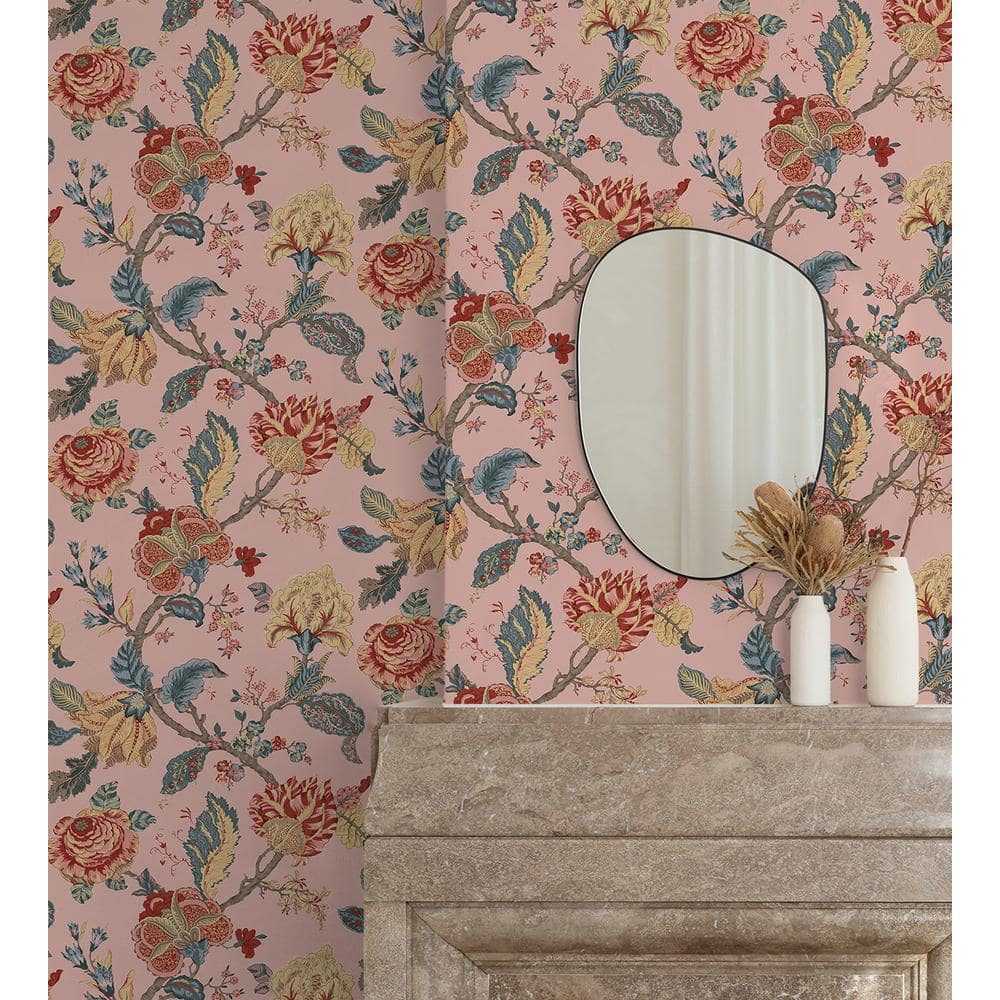 Blush Floral Jacobean Peel and Stick Wallpaper