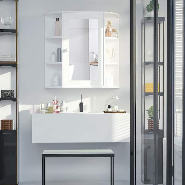 HOMCOM 26 in. W x 24.75 in. H Rectangular Medicine Cabinet with Mirror
