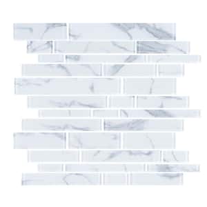 Hampton Cove White 11.625 in. x 11.625 in. Interlocking Glossy Glass Mosaic Tile (0.938 sq. ft./Each)