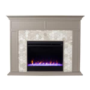 Torlington 50 in. Freestanding Marble Tiled Electric Fireplace in Gray