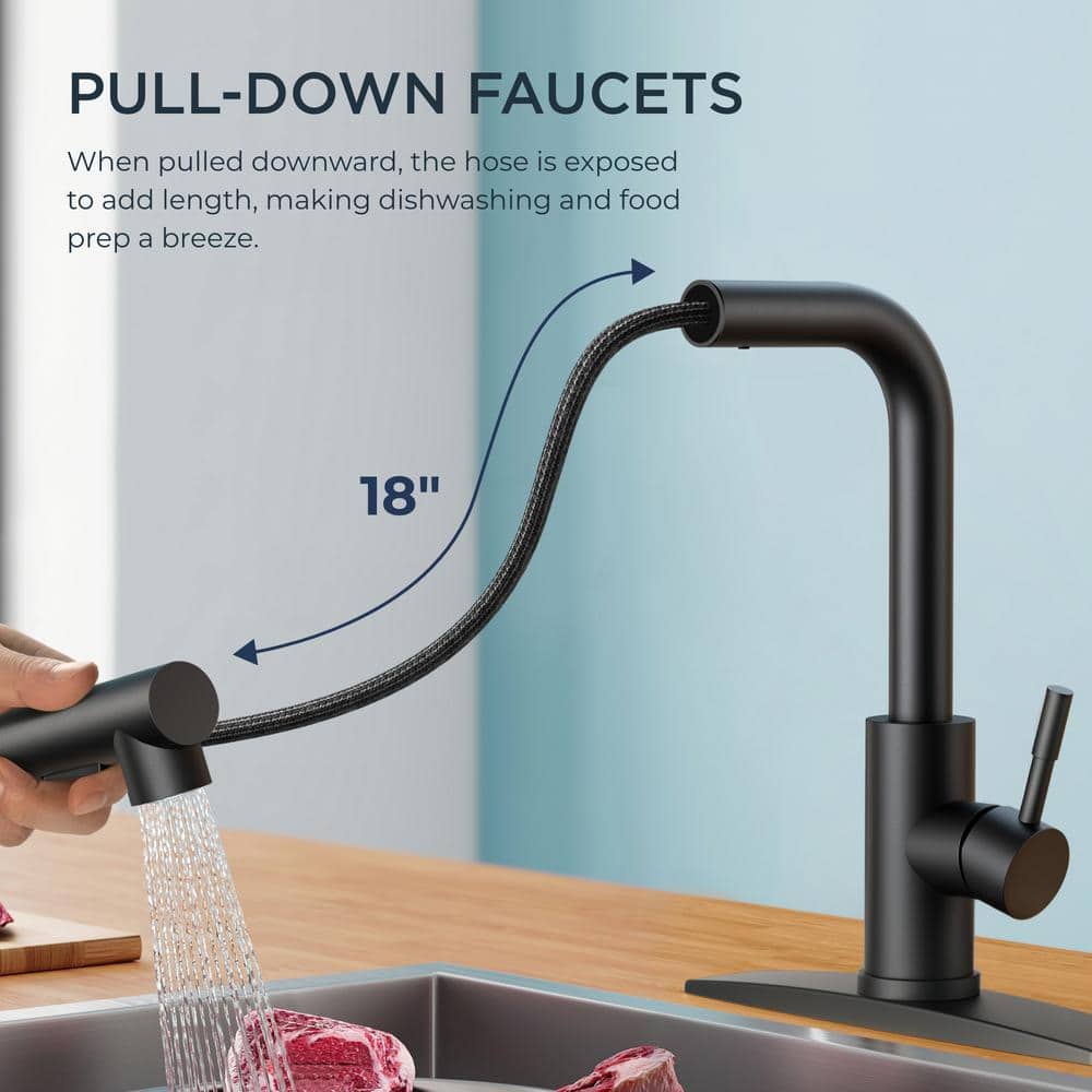 Matte Black Stainless Steel Pull Down Kitchen Faucet with Soap Dispenser