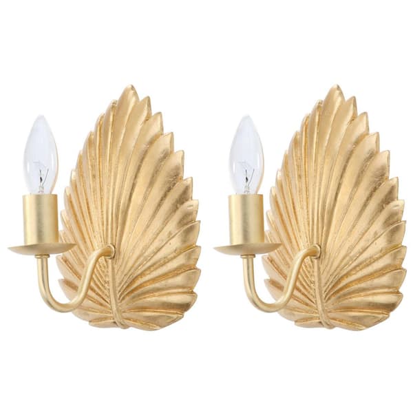 SAFAVIEH Adonis 4.75 in. 1-Light Gold Leaf Wall Indoor Sconce (Set of 2)