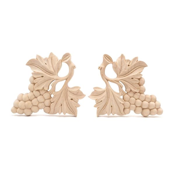 American Pro Decor 5/8 in. x 4-7/8 in. x 5-3/8 in. Unfinished Hand Carved Hard Maple Wood Grapes Applique and Onlay Moulding (2-Pack)