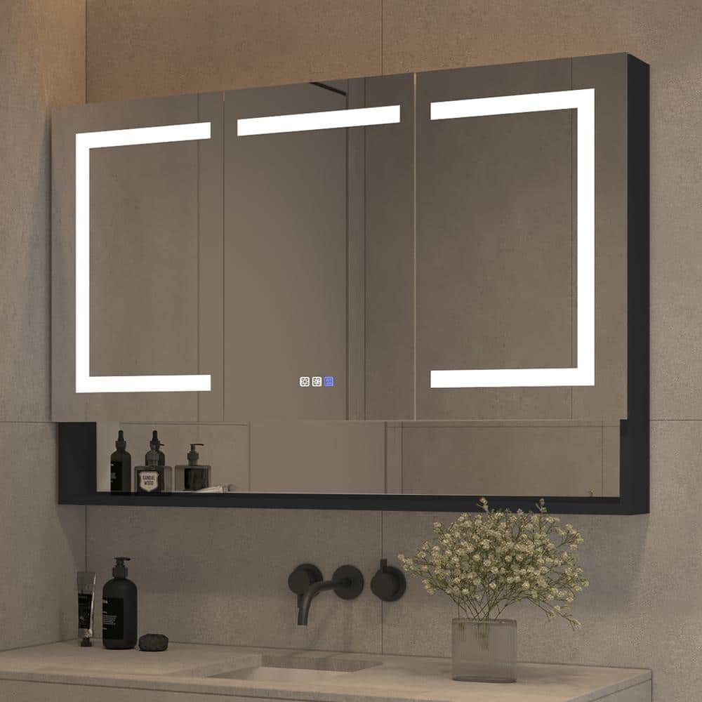 48 in. W x 32 in. H Rectangular Black Aluminum Recessed/Surface Mount Medicine Cabinet with Mirror, LED and Clock price history on PriceWatchPro
