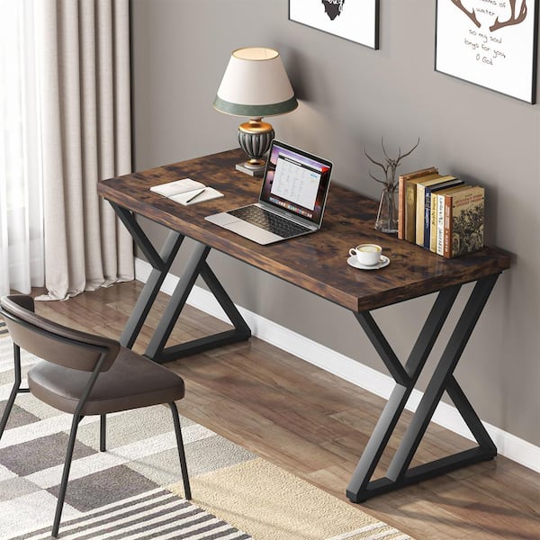 Tribesigns Writing Computer Desk, 55 inch Heavy Duty Study Desk with  Z-Shaped Metal Leg, Modern Simple Home Office Computer Desk, Rustic Brown