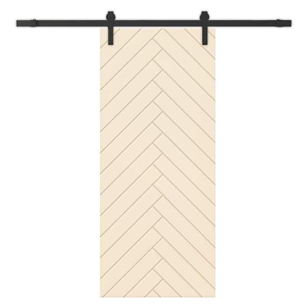 CALHOME 24 in. x 80 in. Beige Painted Composite MDF Paneled Interior Sliding Barn Door with Hardware Kit