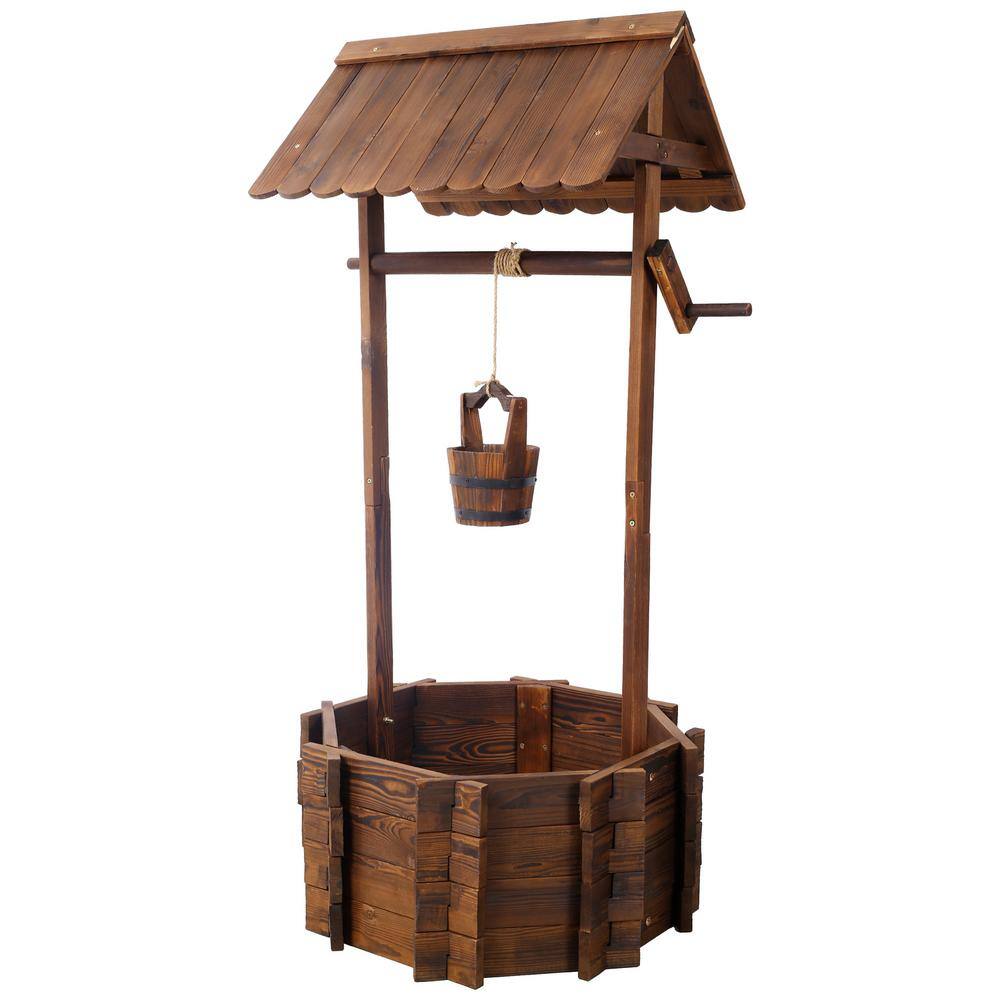 18.5 in. L x 18.5 in. x 12 in. H 55qts. Brown Outdoor Wood Rustic Wooden Wishing Well Planter w/Hanging Bucket price history on PriceWatchPro