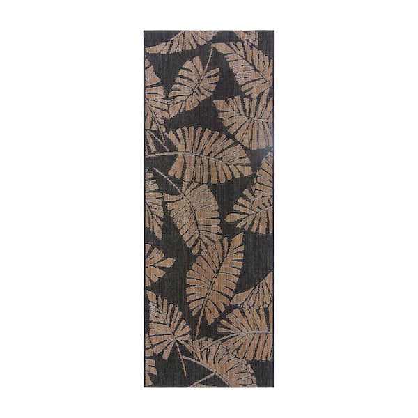 KONA COAST BY REYN SPOONER Paseo Lua'Ehu Black/Havana 2 ft. x 6 ft. Floral Indoor/Outdoor Area Rug