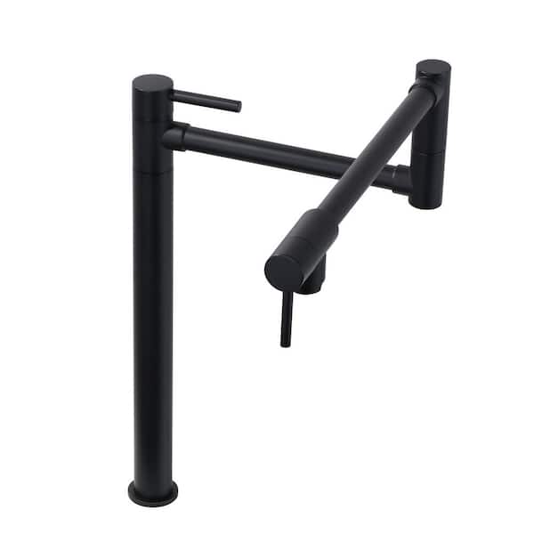WOWOW Deck Mounted Pot Filler Faucet with Double Handle in Matte Black