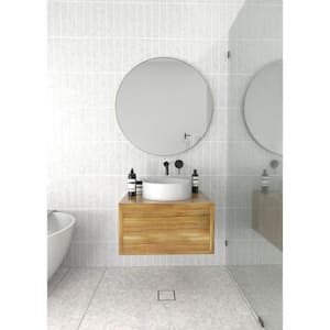 32 in. W x 32 in. H Framed Round Bathroom Vanity Mirror in Satin Brass