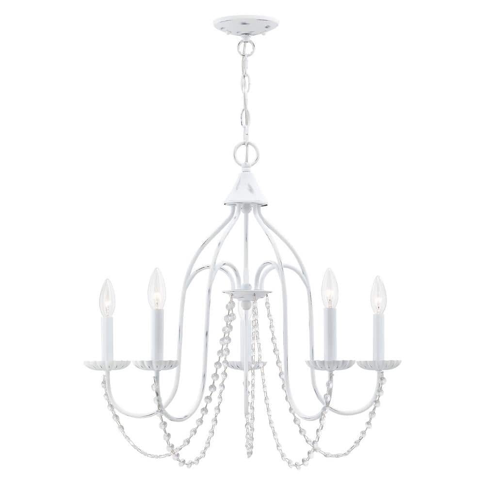 Elegant Antique White 5-Light Crystal Chandelier