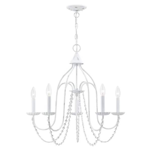 AVIANCE LIGHTING Marlowe 5-Light Antique White Chandelier with Clear Crystals