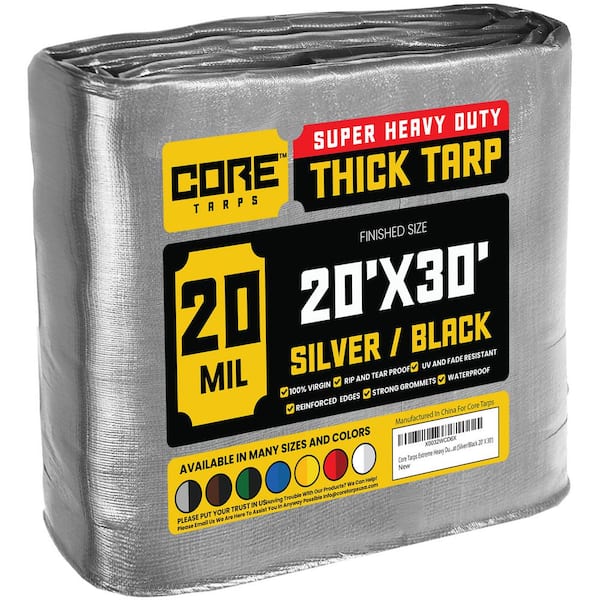 CORE TARPS 20 ft. x 30 ft. Silver/Black 20 Mil Heavy Duty Polyethylene Tarp, Waterproof, UV Resistant, Rip and Tear Proof