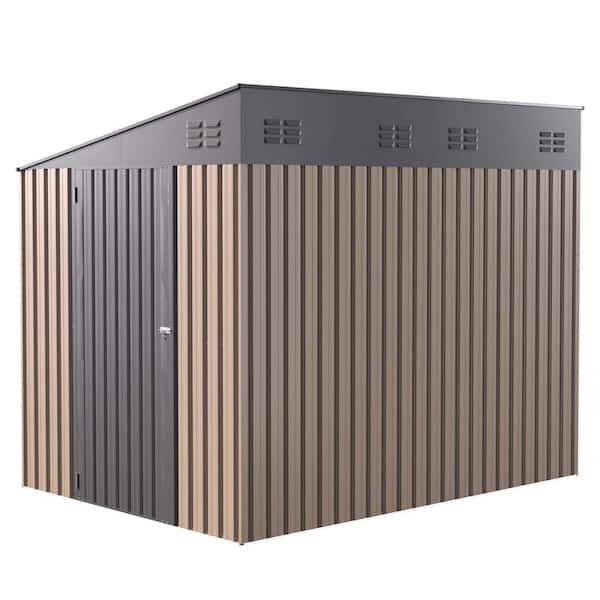 8 ft. W x 6 ft. Brown Metal Shed with a Sloped Roof, Lockable Door for Garden