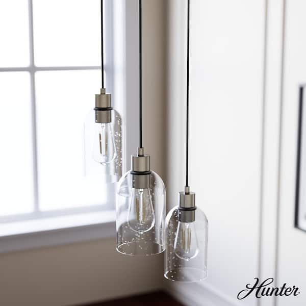 Hunter Lochemeade 3 Light Brushed Nickel Waterfall Chandelier with Clear Seeded Glass Shades Kitchen Light
