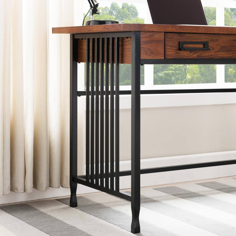 Ironcraft Mission Oak Computer Desk with Matte Black Frame