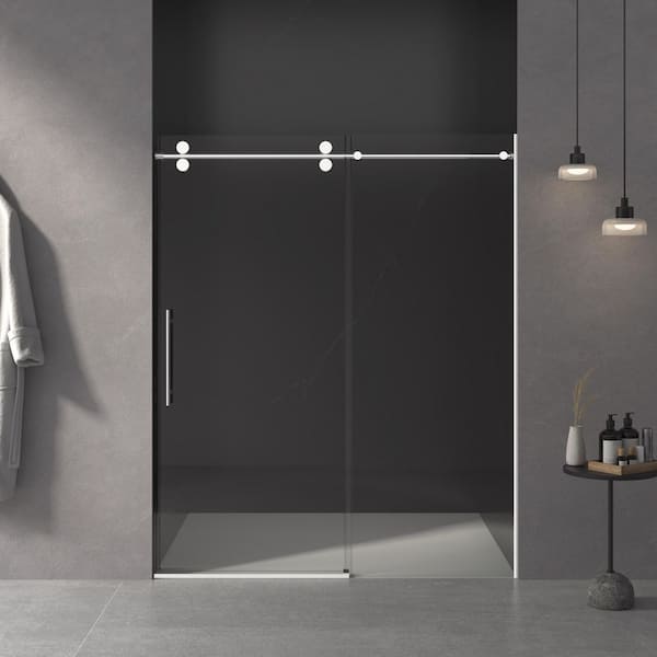 56-60 in. W x 76 in. H Sliding Frameless Shower Door in Chrome Finish with Clear Tempered Glass