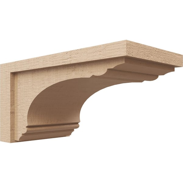 Ekena Millwork 8 in. x 8 in. x 16 in. Wide Warren Rough Cedar Woodgrain TimberThane Corbel, Primed Tan